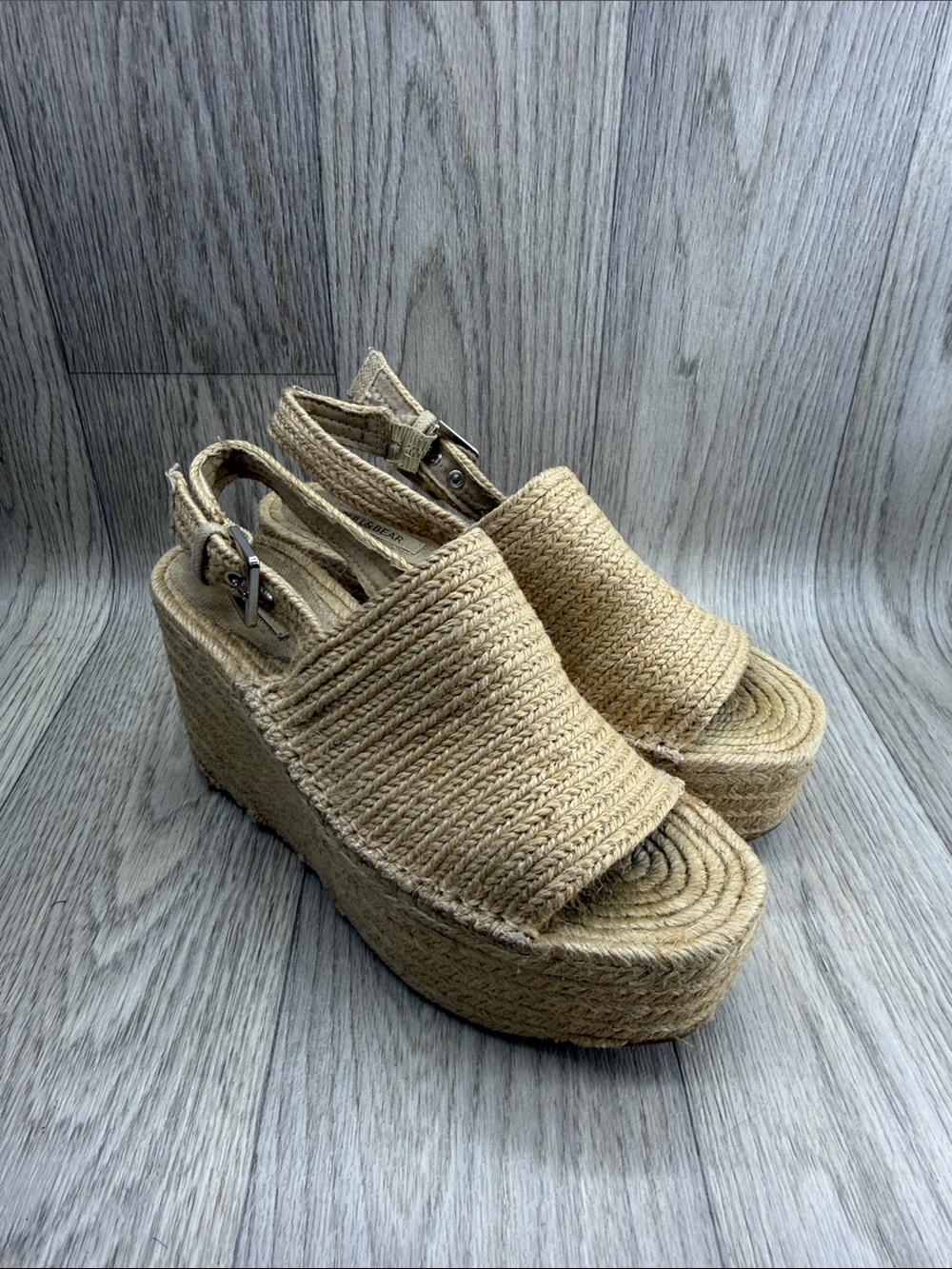Pull&Bear Natural Braided Espadrille Platform Wedges